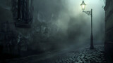 Fototapeta Fototapeta uliczki - A lone streetlamp in a misty alley