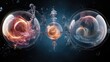 Otherworldly interpretation of the progression from zygote to embryo to fullyformed , with a focus on the transformative and developing aspects.