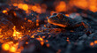 The fiery salamander perches atop a pile of molten rocks, its mesmerizing eyes watching as the lava flows and ebbs around it in a neverending cycle. Fantasy art