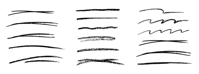 charcoal strokes. set of black hand drawn brush lines different forms on white background. rough cha