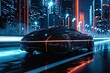 An electric Limousine Car driving through a futuristic city at night created with Generative AI Technology