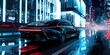 An electric Limousine Car driving through a futuristic city at night created with Generative AI Technology
