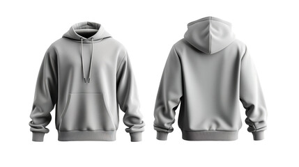 Wall Mural - Blank gray front and back hoodie Mockup template isolated on transparent background, club crew hoody design presentation for print.