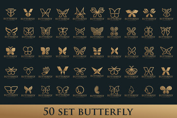 Wall Mural - set of Butterfly logo. Luxury line logotype design. Butterfly symbol logotype. Vector illustration