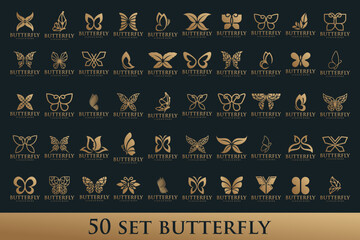 Wall Mural - set of Butterfly logo. Luxury line logotype design. Butterfly symbol logotype. Vector illustration