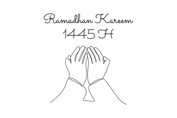 Wall Mural - One continuous line drawing of Welcoming Ramadan concept. Doodle vector illustration in simple linear style.