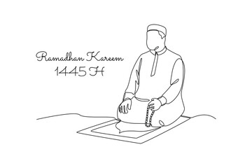 Wall Mural - One continuous line drawing of Welcoming Ramadan concept. Doodle vector illustration in simple linear style.