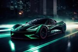 Fototapeta Londyn - An electric Racing Car driving through a futuristic city at night created with Generative AI Technology