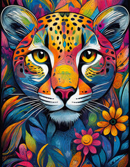 Wall Mural - cheetah bright colorful and vibrant poster illustration