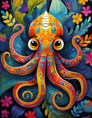 Wall Mural - octopus bright colorful and vibrant poster illustration