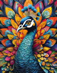 peacock bright colorful and vibrant poster illustration