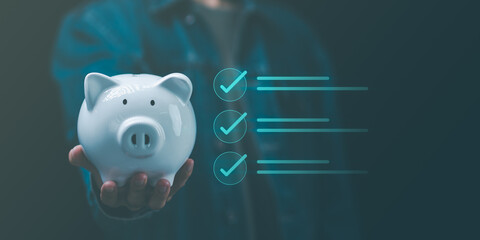 Aufkleber - financial concept and saving money ,investment savings ,Planning savings for future ,retirement fund ,financial preparation ,future risk management ,Piggy bank savings ,finance accounting