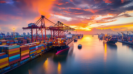 the ship docked at the container port