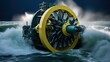 Ocean energy wave power tidal turbines solid color background