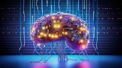 Wall Mural - brain computer interfaces neural links mind controlled devices solid color background