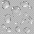 Transparent drops of water on glass for designing a business idea, advertising a drink. On a transparent background.