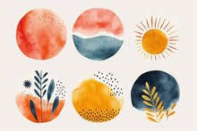 Abstract Small Simple Icon Clipart Set Of Blush Geometric Shapes With Bold Strokes. Soft Wash And Minimalist Detail. Organic Charming, Rhythmic Bold Block Doodle Print. Great As Poster Decoration.