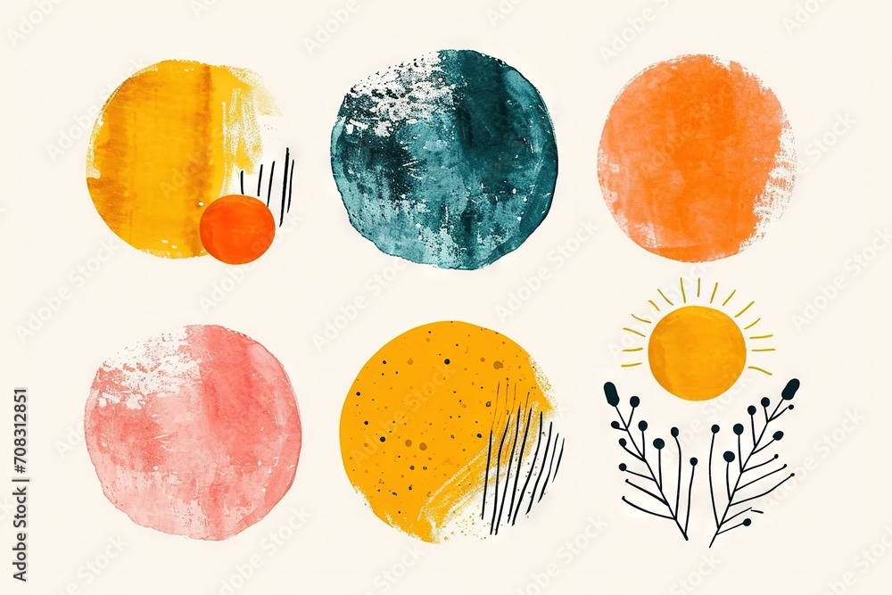 Abstract small simple icon clipart set of blush geometric shapes with