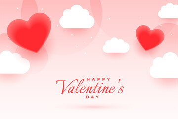 Wall Mural - happy valentines day wishes background with hearts and clouds