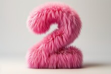 Cute Pink Number 2 Or Two As Fur Shape, Short Hair, White Background, 3D Illusion, Storybook Style