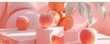 Fresh Peach fruits on pink podiums on pink-peach background. Creative composition in trendy Peach Fuzz palette. Concept scene stage, natural soft light. Peach tones. AI generated image. 