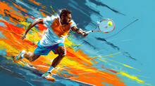 Badminton Player, World Game's Day, Comic Style Abstract Badminton Player. Quarterback Isolated. Super Bowl Sport Theme Vector Illustration. Generative Ai