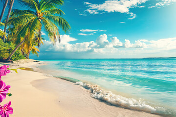 Wall Mural - tropical sand beach with palm trees landscape