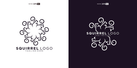 Simple squirrel logo in line art style. icon vector illustration