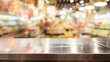 empty steel table top and blur of room on a blur super market decoration background. AI Generative