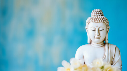 Wall Mural - buddha statue meditate on harmony background with light bokeh. banner vesak day