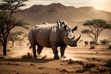 A Close Up Of A Beautiful Adult Rhinoceros With An Isolated Background