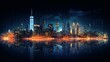 Skyline of New York city at night, generative AI