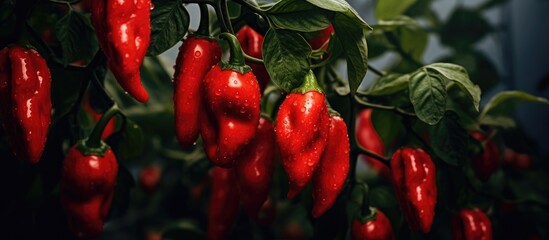 Wall Mural - Red pepper fruit growing on your plant.