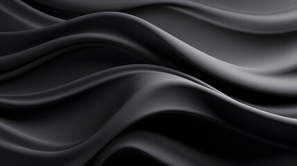 Wall Mural - A seamless abstract black texture background featuring elegant swirling curves in a wave pattern, set against a dark material background.