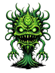  Green monster plants character design illustration on transparent background