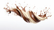milk and chocolate tornado or twister shape splash 3d render isolated on white background