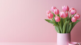 Fototapeta Tulipany - Creative concept for International Mother and Family Day Pink tulip flower arrangement