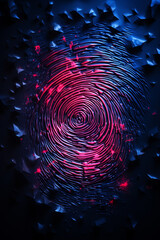 Poster - Stylized fingerprint with a neon glow effect on a dark, gritty texture.