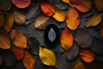 Poster - Minimalist fingerprint pattern against a backdrop of colorful, autumn leaves.