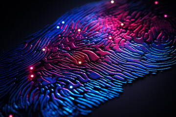 Poster - Stylized, neon-colored fingerprint on a dark, urban metal texture.
