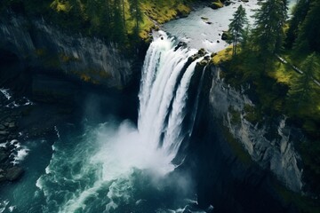 Wall Mural - Drone-view of a waterfall