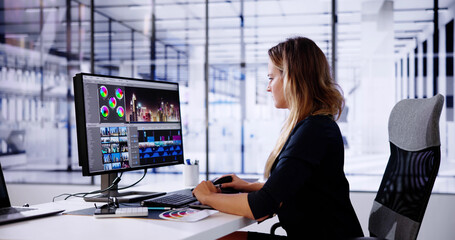 Fototapete - Video Editor Computer Software