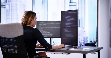 Coder Using Computer At Desk
