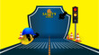 Road safety poster concept. National Road Safety day. Safety first, Road with traffic light, helmets and seat belt design.