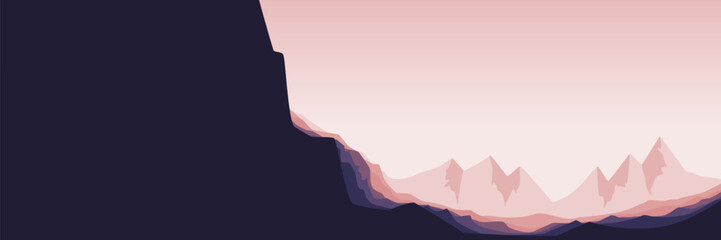 Wall Mural - cliff mountain landscape flat design silhouette vector illustration good for web banner, ads banner, tourism banner, wallpaper, background template, and adventure design backdrop