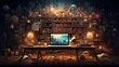 © vadosloginov - Image featuring a true-to-life library desk setting with organized books and an open laptop, representative of education technology and e-learning Generative AI