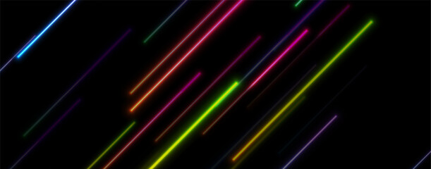 Colorful neon laser lines abstract geometric tech background. Technology vector banner design