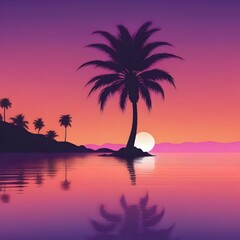 Wall Mural - vector beach scene with sunset, palm sunday, Generated AI