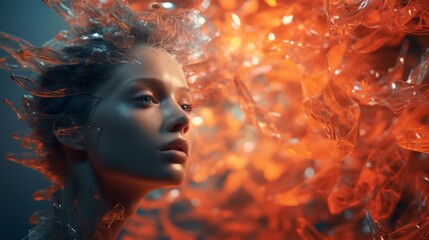 Poster - Textural elements layered artistically, resulting in an abstract and tactile background. Woman's face Generative AI