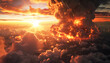 Mushroom cloud in a nuclear war, radioactive explosion, final apocalypse and armageddon